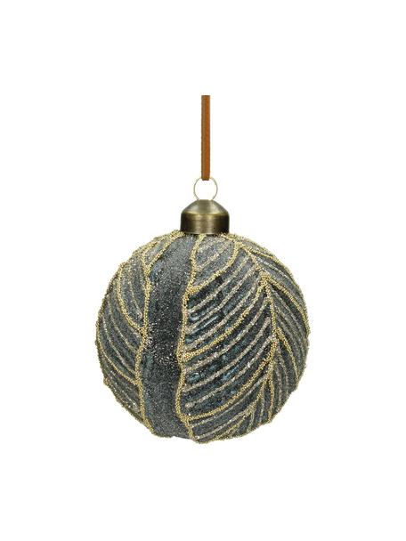 Boule de Noël incassable Leaf, 2 pièces, Verre, polyester, plastique, Gris-bleu, Ø 8 cm