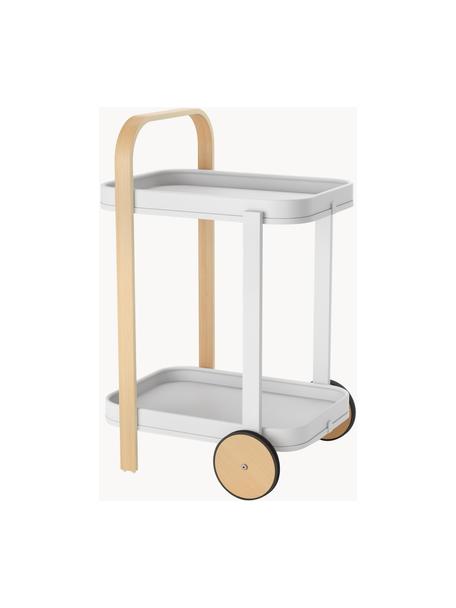 Metalen barcart Bellwood, Frame: gecoat metaal, Wit, helder hout, B 53 x H 80 cm