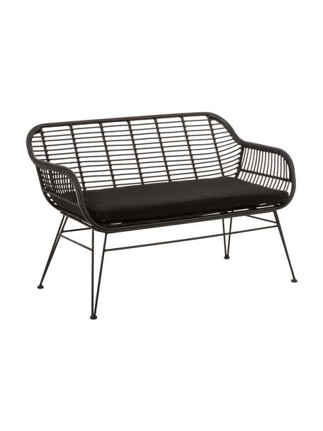 Ławka z polirattanu Costa, Stelaż: metal malowany proszkowo, Czarny, S 126 x W 81 cm