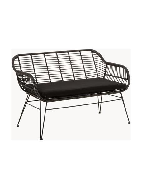 Banco de poliratán Costa, Asiento: red de polietileno, Estructura: metal con pintura en polv, Negro, An 126 x Al 81 cm