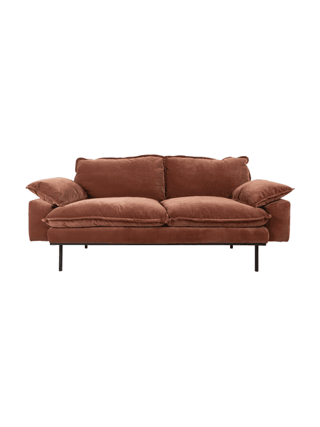 Canapé 2 places velours pieds en métal Magnolia, Velours rouge, larg. 175 x prof. 94 cm
