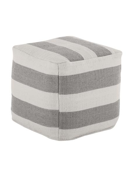 Pouf rond tissé main Lani, Gris, blanc, larg. 40 x haut. 40 cm