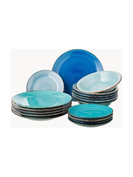 Handbeschilderde serviesset Baita, set van 18, Handbeschilderde keramiek (hard dolomiet), Blauwtinten, Set met verschillende formaten