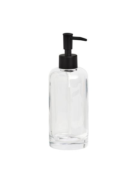 Dosificador de jabón de vidrio Clear, Recipiente: vidrio, Dosificador: metal, Transparente, negro, Ø 7 x Al 20 cm