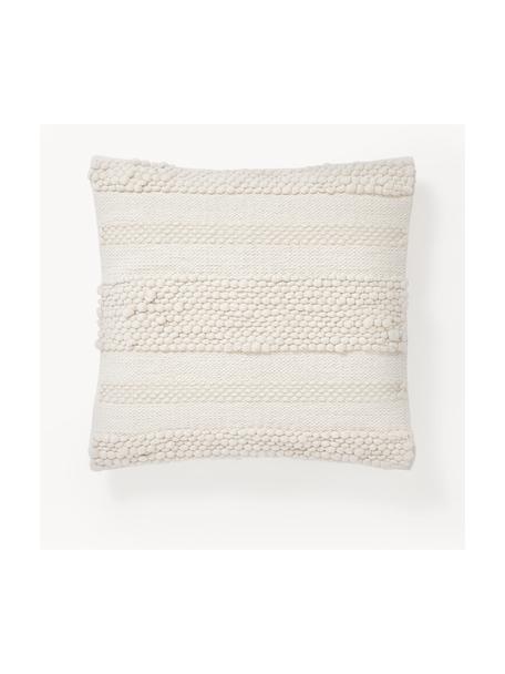 Funda de cojín con relives Hamad, Parte superior: 60% algodón, 40% lana con, Parte trasera: 100% algodón, Blanco crema, An 45 x L 45 cm