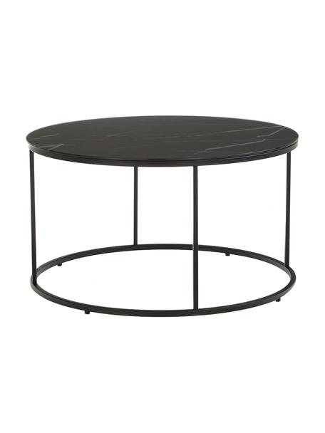 Kulatý konferenční stolek s mramorovanou skleněnou deskou Antigua, Černá, mramorovaná, černá, Ø 80 cm, V 45 cm