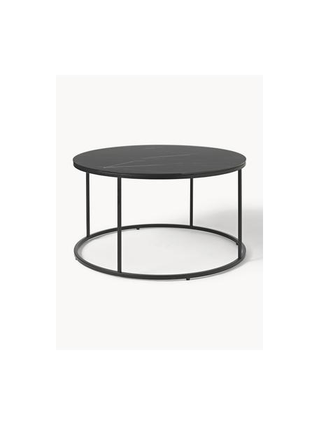 Runder Couchtisch Antigua mit Glasplatte in Marmor-Optik, Tischplatte: Glas, matt bedruckt, Gestell: Stahl, pulverbeschichtet, Marmor-Optik Schwarz, Ø 80 cm