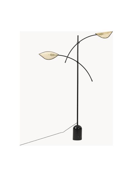 Lampadaire en cannage Freja, Noir, brun clair, haut. 160 cm