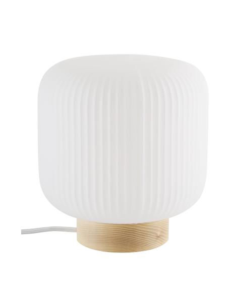 Lampada da comodino piccola Milford, Paralume: vetro opale, Bianco opalino, legno chiaro, Ø 20 x Alt. 21 cm