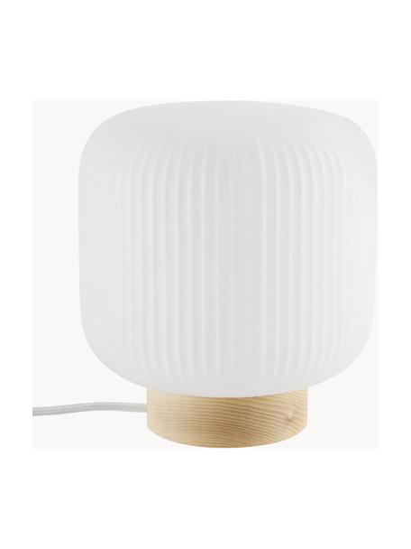 Petite lampe de chevet scandi Milford, Blanc opalescent, bois clair, Ø 20 x haut. 21 cm