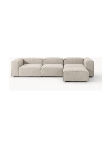 Modulares Sofa Lennon (4-Sitzer) aus Leinen-Mix mit Hocker (links/rechts), Bezug: 50 % Viskose, 25 % Leinen, Gestell: Fichtenholz, Sperrholz, m, Füße: Kunststoff Dieses Produkt, Leinen-Mix Grau, B 329 x T 207 cm