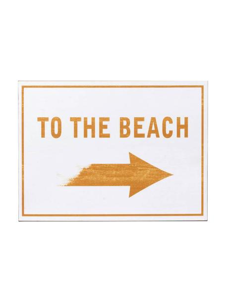 Metalen wandschild To The Beach, Metaal, Wit, okergeel, B 27 x L 35 cm