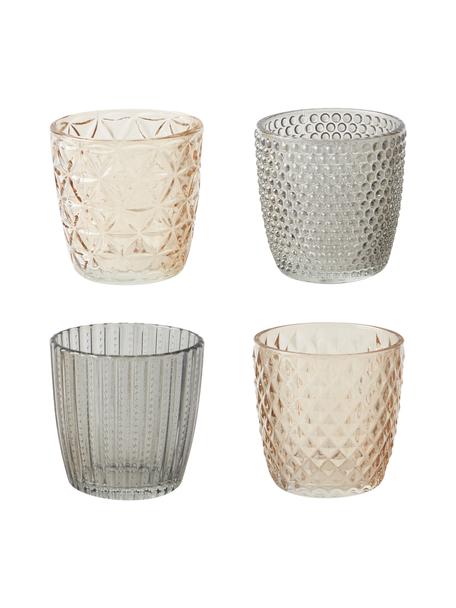 Set 4 portalumini in vetro Marilu, Vetro, Marrone chiaro, grigio, Ø 8 x Alt. 8 cm