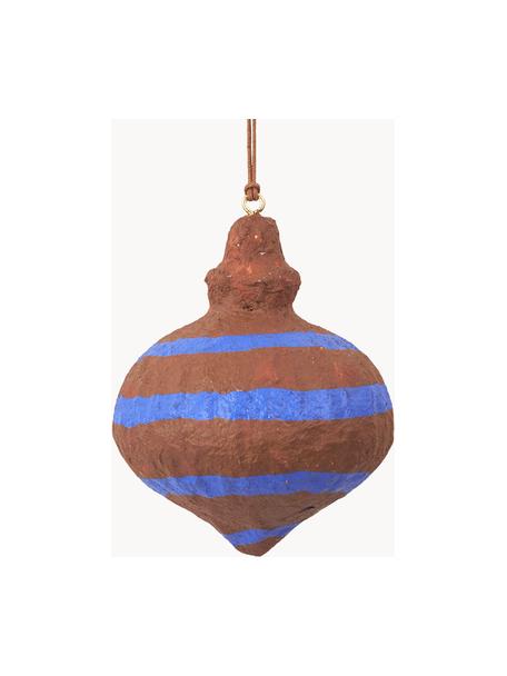 Ciondoli per albero di Natale Pulp 4 pz, Polpa di cotone, Marrone, blu elettrico, Ø 8 x Alt. 9 cm