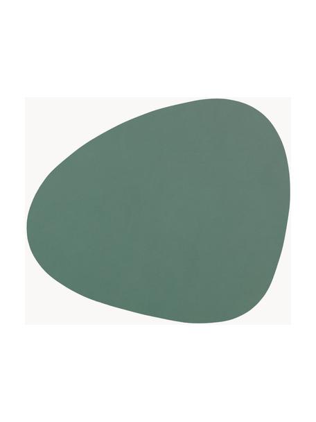 Dessous de verre asymétriques en cuir Curve, 4 pièces, Cuir, caoutchouc, Vert, larg. 11 x long. 13 cm