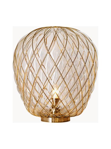 Grosse dimmbare Tischlampe Pinecone, handgefertigt, Lampenschirm: Glas, Metall, galvanisier, Transparent, Goldfarben, Ø 50 x H 52 cm