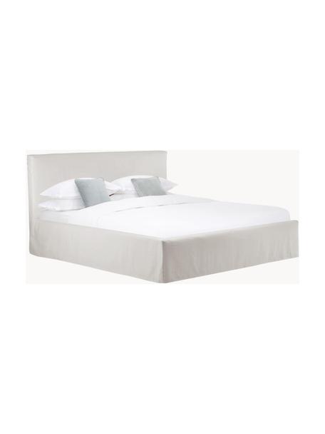 Gestoffeerd bed Feather met opbergruimte, Bekleding: polyester (gestructureerd, Frame: massief grenenhout en pla, Geweven stof greige, B 140 x L 200 cm