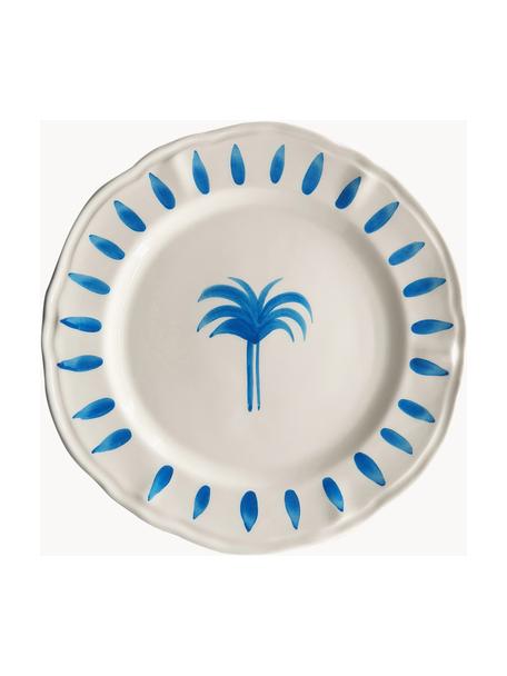 Plato llano pintado a mano The Palms, Cerámica, Blanco, azul, Ø 27 cm