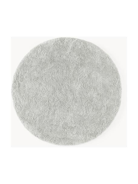 Pluizig rond hoogpolig vloerkleed Leighton, Onderzijde: 70% polyester, 30% katoen, Lichtgrijs, Ø 120 cm (maat S)