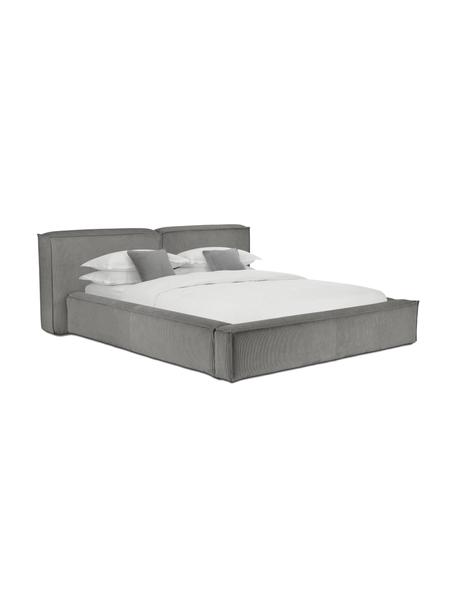 Cama tapizada en pana Lennon, Tapizado: pana (98% poliéster, 2% p, Estructura: madera de pino maciza con, Patas: madera con certificado FS, Pana gris, An 140 x L 200 cm