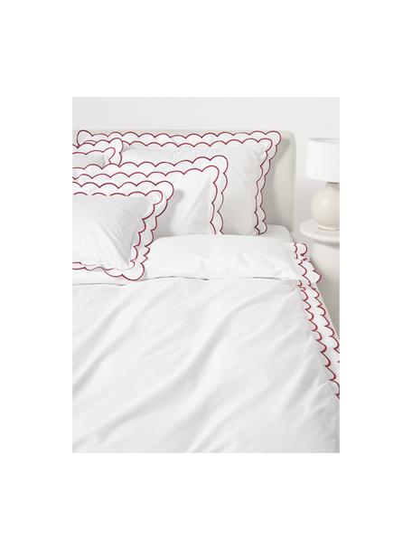 Copripiumino in cotone percalle con bordino ondulato Atina, Bianco, rosso, Larg. 240 x Lung. 220 cm