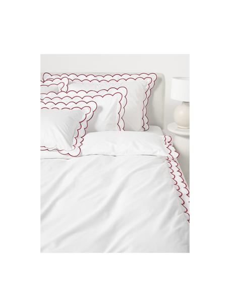 Housse de couette en percale de coton avec ourlet ondulé Atina, Blanc, rouge, larg. 240 x long. 220 cm