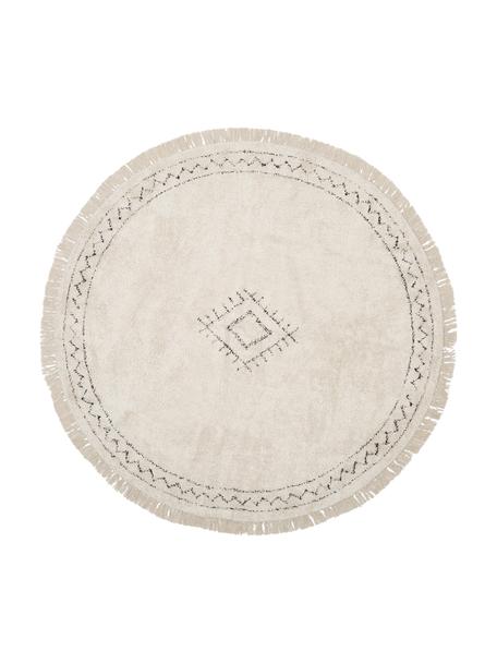 Okrągły ręcznie tuftowany dywan z bawełny w stylu boho z frędzlami Fionn, 100% bawełna, Odcienie kremowego, Ø 120 cm (Rozmiar S)