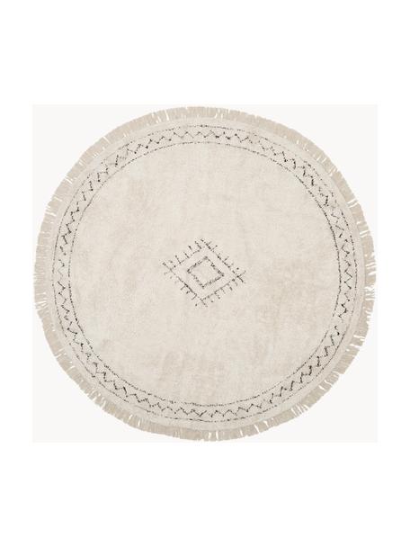 Tappeto rotondo in cotone con frange Fionn, 100% cotone, Beige chiaro, nero, Ø 120 cm (taglia S)