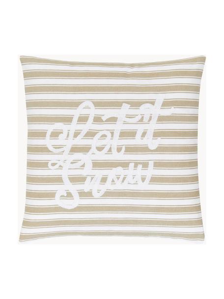 Funda de cojín bordada Let it snow, 100% algodón, Beige, An 45 x L 45 cm