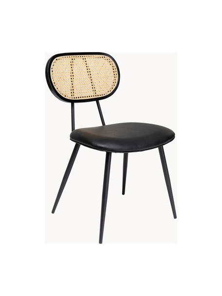 Polsterstuhl Rosali mit Wiener Geflecht, Gestell: Metall, pulverbeschichtet, Bezug: Polyester, Sitzschale: Sperrholz, Rückenlehne: Kautschukholz, Rattan, Kunstleder Schwarz, Hellbeige, B 47 x T 57 cm