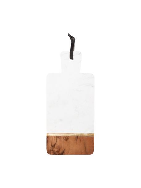 Marmeren snijplank Luxory Kitchen, L 37 x B 17 cm, Marmer, acaciahout, messing, Wit, acaciahoutkleurig, messingkleurig, 17 x 37 cm