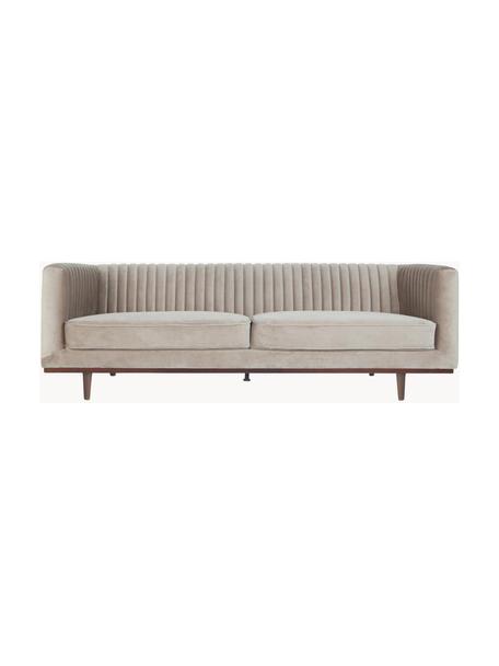 Divano 3 posti in velluto con piedini in legno Dante, Rivestimento: velluto di poliestere, Struttura: legno di caucciù, laccato, Velluto beige, Larg. 210 x Prof. 87 cm