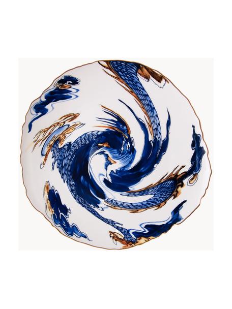Assiette plate en porcelaine design Classic On Acid, Porcelaine, Blanc, tons bleu foncé, doré, larg. 96 x prof. 44 cm