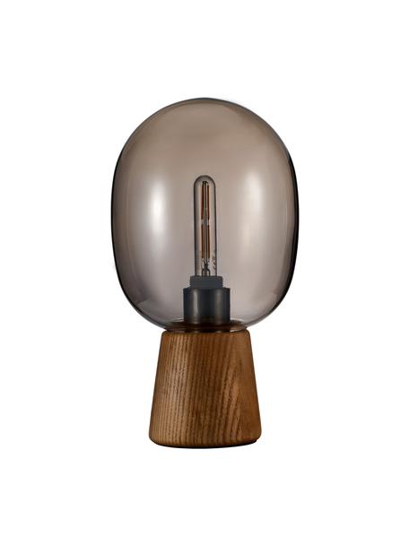 Kleine retro tafellamp Mystical Gleam, Lampenkap: glas, Lampvoet: hout, Grijs, bruin, Ø 17 x H 31 cm