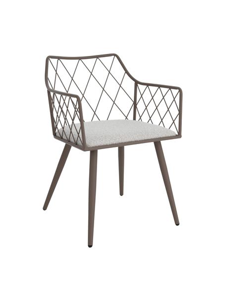 Chaise à accoudoirs avec coussin en bouclé Heidie, 2 pièces, Tissu blanc, taupe, larg. 53 x prof. 56 cm