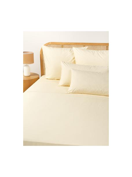 Drap plat en percale de coton Elsie, Jaune clair, larg. 180 x long. 280 cm