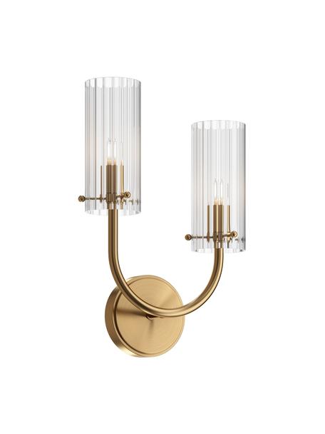 Wandlamp Arco met geribbeld oppervlak, Goudkleurig, transparant, B 25 x H 38 cm