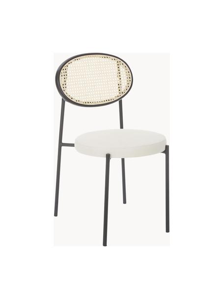 Krzesło tapicerowane z plecionką wiedeńską Remy, 2 szt., Stelaż: metal, Biała tkanina, czarny, S 54 x W 84 cm