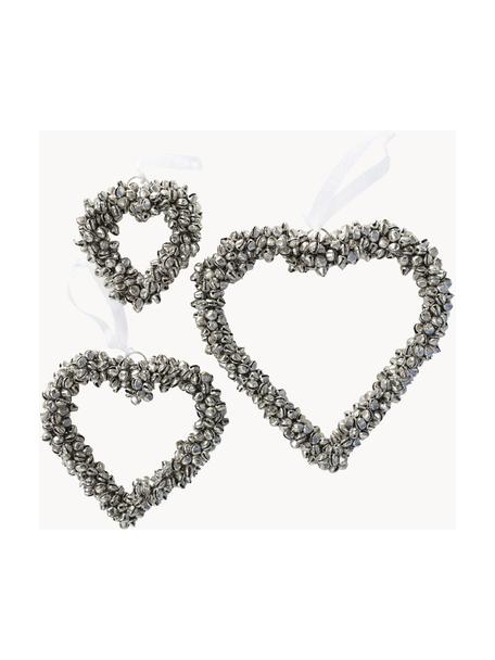 Cœurs décoratifs Halina, 3 pièces, Couleur argentée, blanc, Lot de différentes tailles