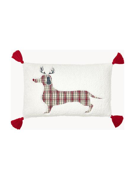 Plyšový povlak na polštář s vánočním motivem Dachs, Bílá, červená, Š 30 cm, D 50 cm