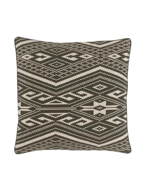 Housse de coussin 45x45 en coton vert Blaki, 100 % coton, Vert, blanc crème, larg. 45 x long. 45 cm