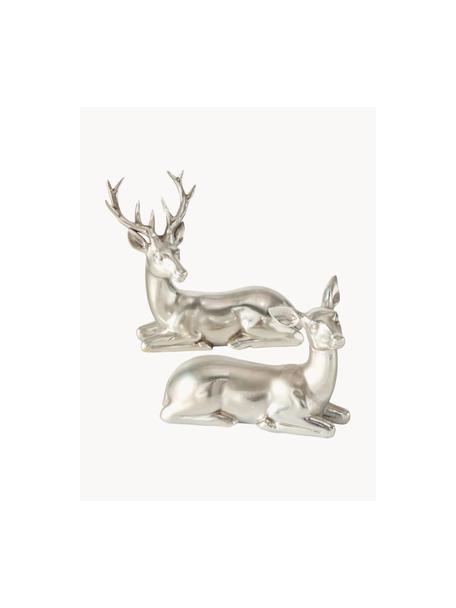 Cerfs décoratifs Tobin, 2 élém., Plastique, Argenté, larg. 15 x haut. 15 cm