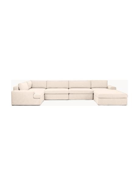 Sofa modułowa Russell, Tapicerka: 100% bawełna Dzięki tkani, Stelaż: lite drewno sosnowe z cer, Nogi: tworzywo sztuczne, Jasnobeżowa tkanina, S 412 x G 206 cm