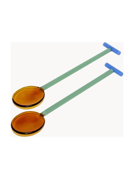 Cubiertos para ensaladas soplados artesanalmente Crave, 2 uds., Vidrio, Naranja, verde claro, azul, L 28 cm