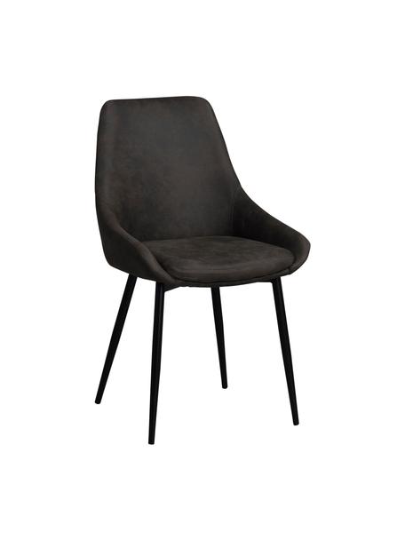 Sillas tapizadas en cuero sintético Sierra, 2 uds., Tapizado: poliéster en aspecto ante, Patas: metal pintado, Cuero sintético gris oscuro, An 49 x F 55 cm