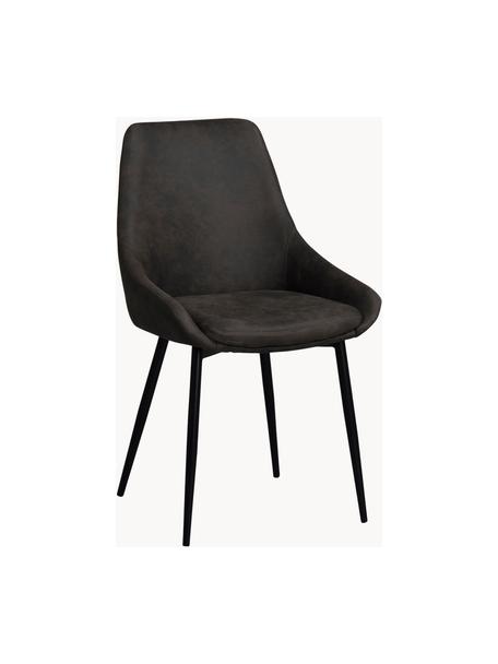 Kunstleren gestoffeerde stoelen Sierra, 2 stuks, Bekleding: polyester in suede-look M, Poten: gelakt metaal, Kunstleer donkerbruin, zwart, B 49 x D 55 cm