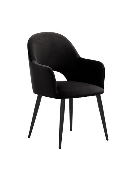 Chaise à accoudoirs en velours noir Rachel, Velours noir, larg. 55 x prof. 65 cm