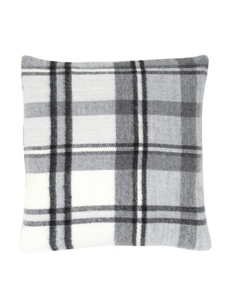 Housse de coussin à carreaux Neva, 100 % polyacrylique, Noir, blanc crème, larg. 45 x long. 45 cm