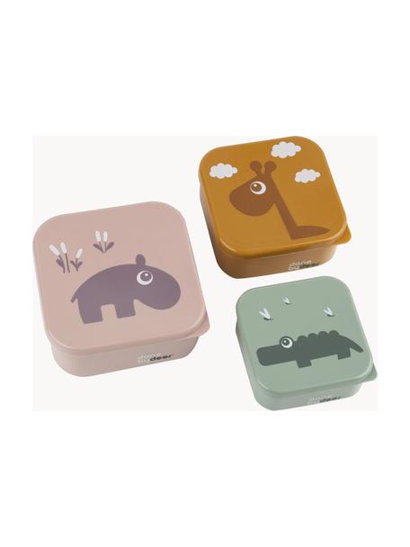 Set 3 lunch box Deer Friends, Plastica, Rosa chiaro, verde salvia, ocra, Set in varie misure