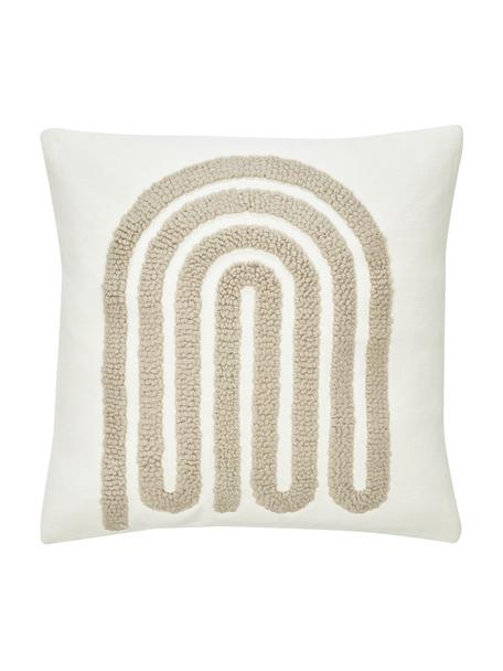Copricuscino in cotone ricamato con struttura rialzata Vahid, Rivestimento: 100% cotone, Ornamento: 100% acrilico, Beige, bianco crema, Larg. 45 x Lung. 45 cm